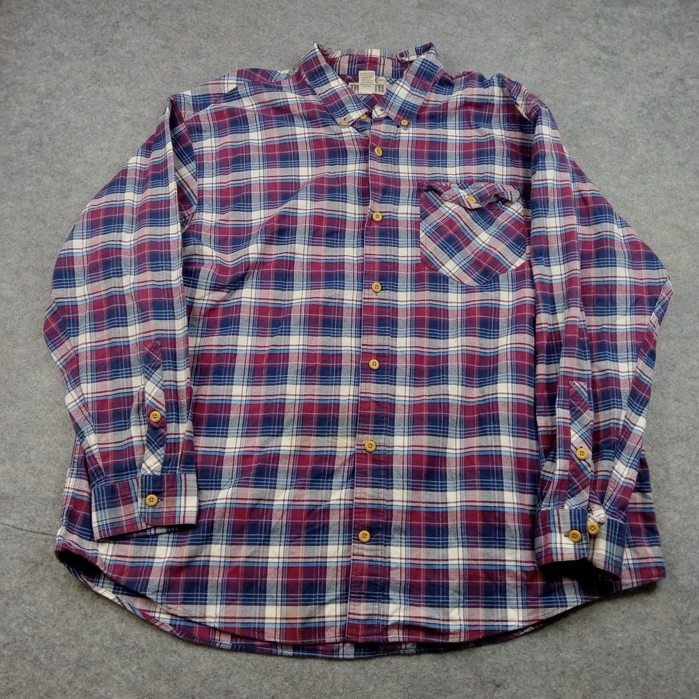 Duluth Trading Shirt Mens 2XL Red Blue Plaid Flannel‎ Button Front Casual
